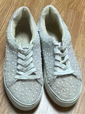 Betsey Johnson SB-SIDNY Pearl Embellished Platform Sneakers - Size 7.5